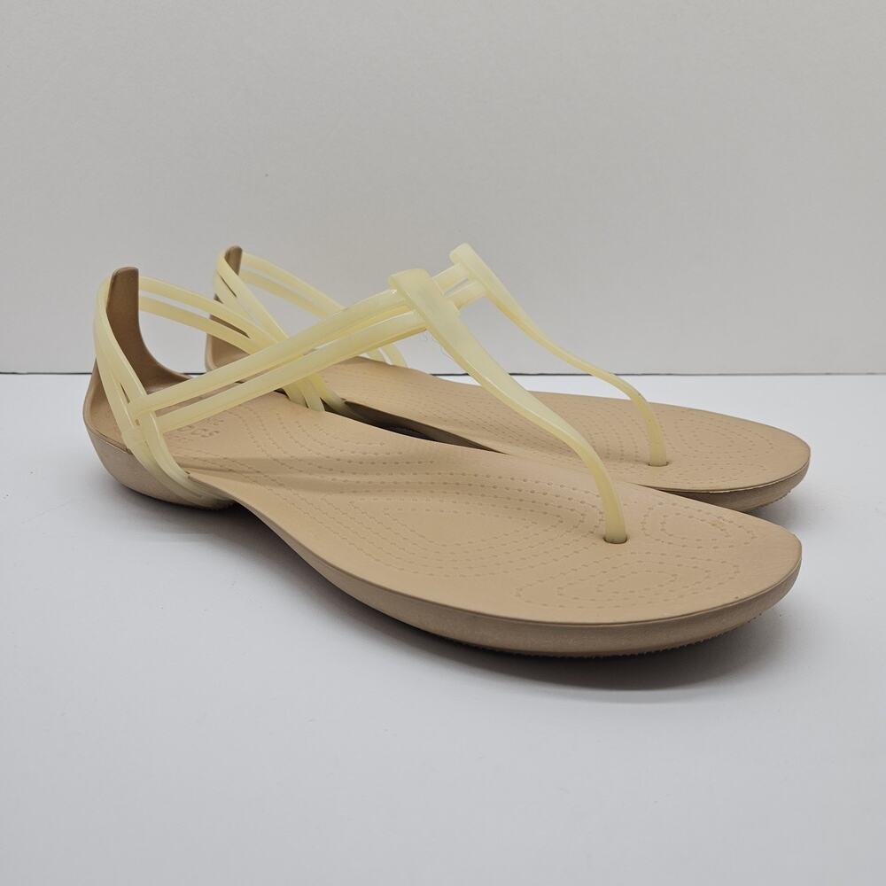 Crocs Isabella T-Strap Jelly Slip On Sandals Womens 11 Tan Iconic Comfort Flat